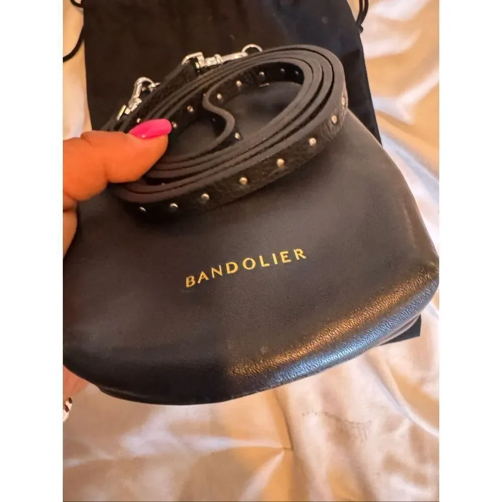 Bandolier black leather Nicole crossbody strap & Dylan top flap pouch/bag purse